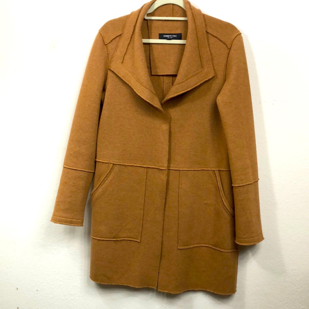 Kenneth Cole Longline Camel Color Wool Coat Small